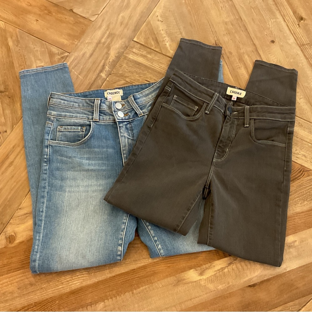 L’AGENCE Jeans Bundle Sz 25 Skinny Blue Denim + Grey Jeans